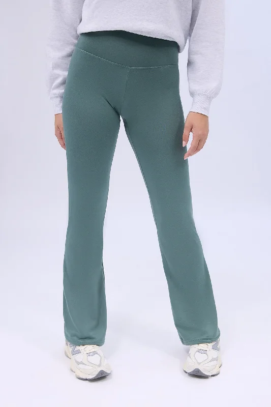 UNPLUG By Bluenotes Super Soft Fleeceback Flare Leggings Fashionable High-Rise Workout Leggings