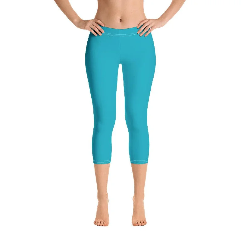 Antina Pacific Blue Mid-Rise Capri Leggings Fashionable Sports Compression Leggings
