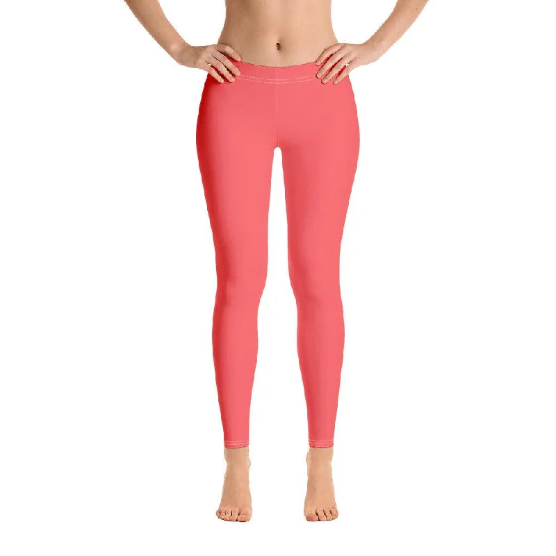 Citra Carnation Red Mid-Rise Leggings Trendy Sporty Compression Leggings