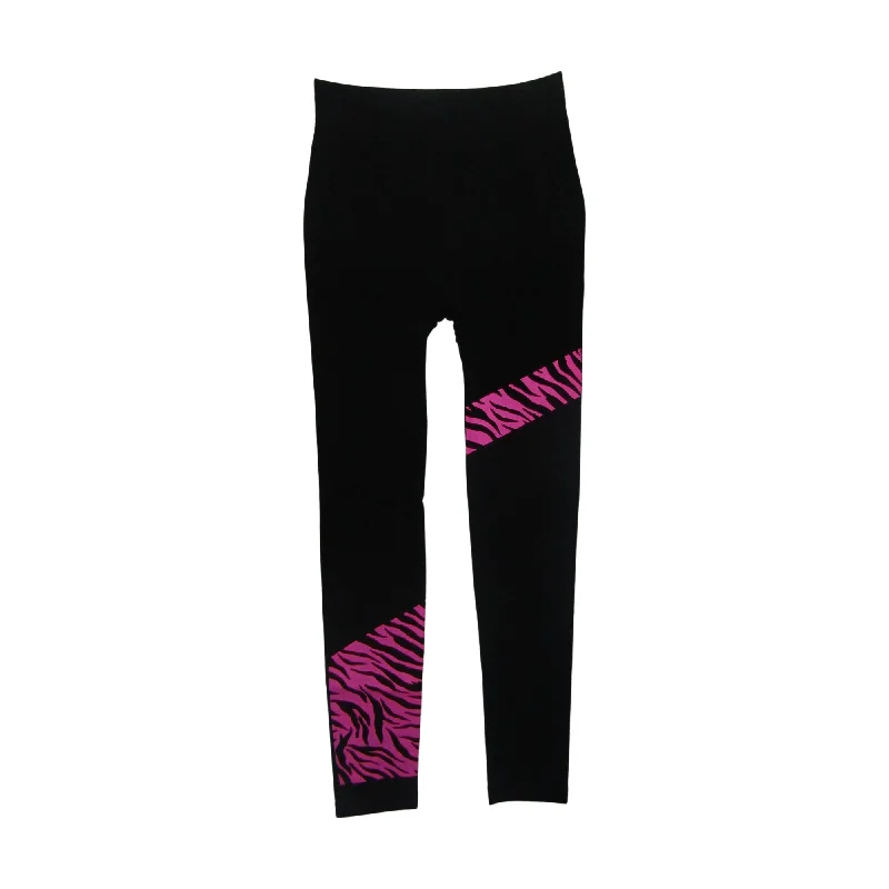 Ladies Seamless Leggings Brushed in Black With Animal Print Elegant Animal Print Leggings