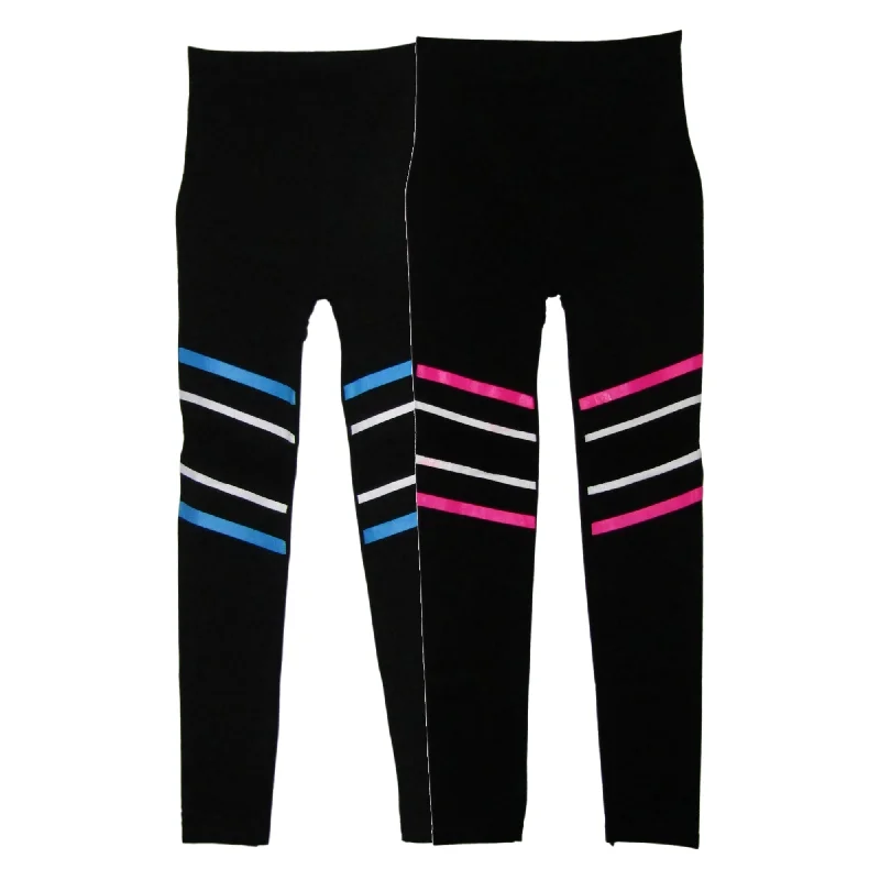 Ladies Seamless Printed Striped W / Mesh Insert Leggings Elegant Sheer Leggings