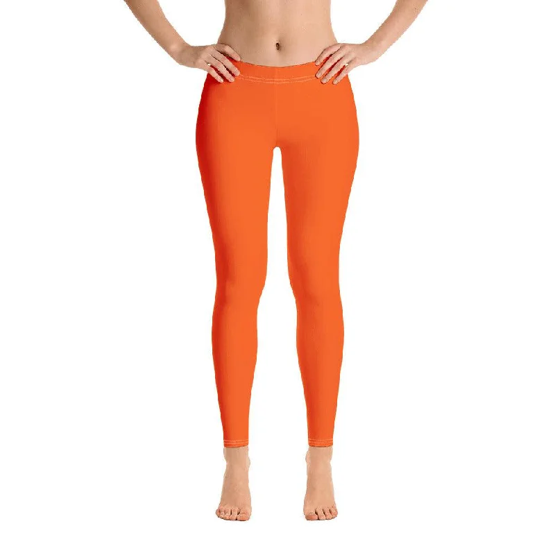 Mandra Orange Mid-Rise Leggings Comfortable Cold Weather Leggings