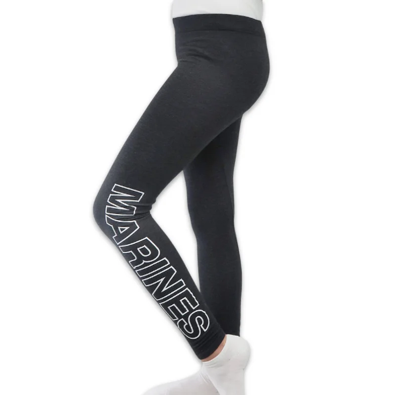 Marines Ladies Love 'Em Longer Leggings (Charcoal) Comfortable Slip-On Compression Leggings