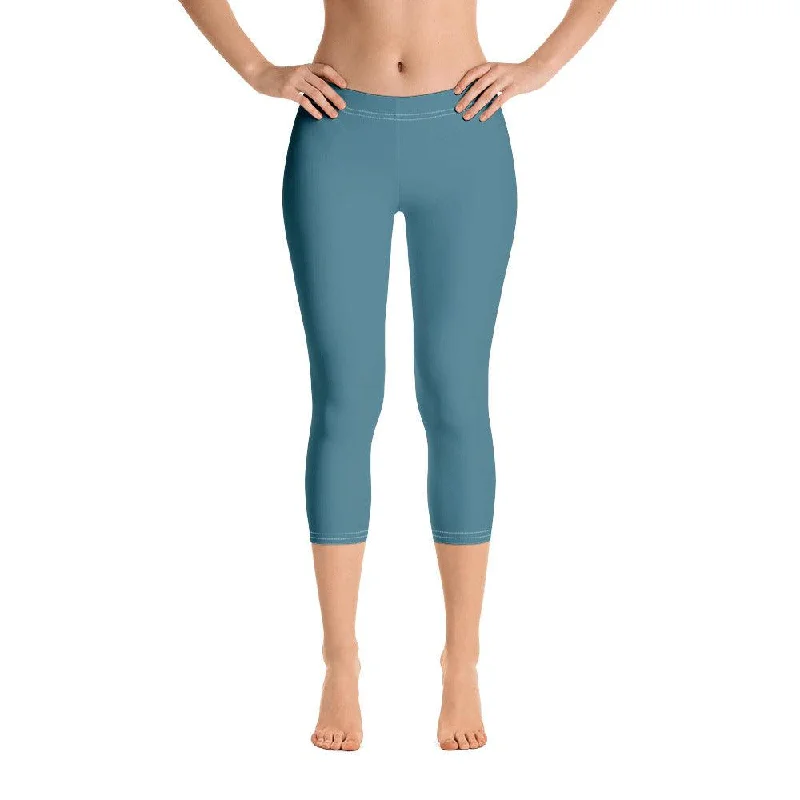 Masu Blue Mid-Rise Capri Leggings Chic Smooth Fit Leggings