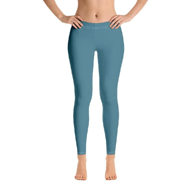 Masu Blue Mid-Rise Leggings Fashionable Solid Color Tights