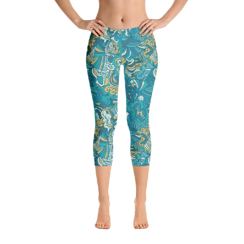 Masu Mid-Rise Capri Leggings Elegant Animal Print Leggings