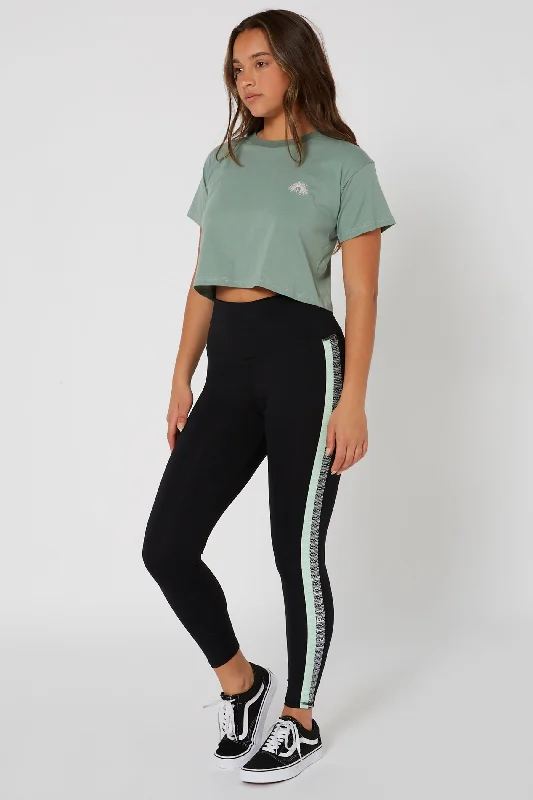 Jetpilot Pacer Ladies Leggings - Black/Mint Stylish Capri Leggings
