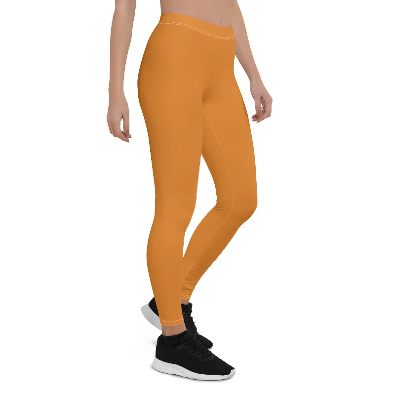 Pinsa Orange Mid-Rise Leggings Comfortable Ribbed Sports Leggings