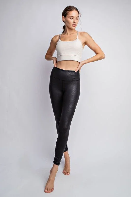 Rae Mode PU Chintz Full-Length Leggings Fashionable Tummy Control Leggings