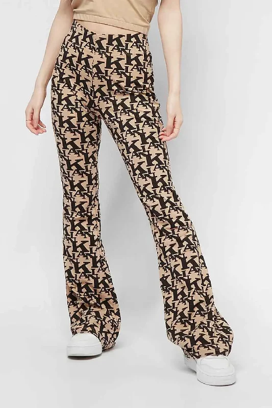 Retro College Logo Flared Leggings Trendy High-Waist Tummy Control Leggings