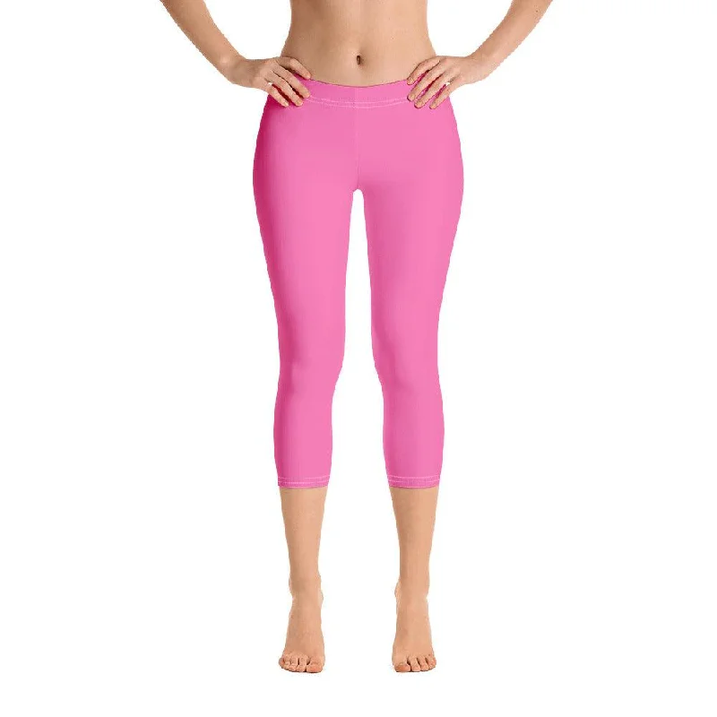 Sechia Hot Pink Mid-Rise Capri Leggings Trendy Black Mesh Leggings