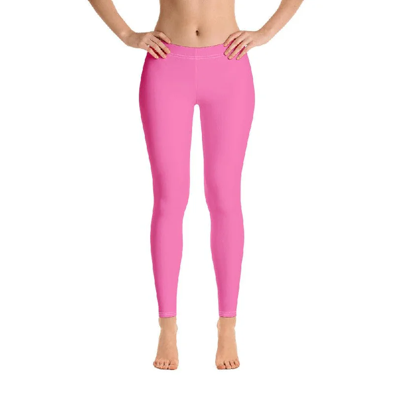 Sechia Hot Pink Mid-Rise Leggings Comfortable Classic Yoga Leggings