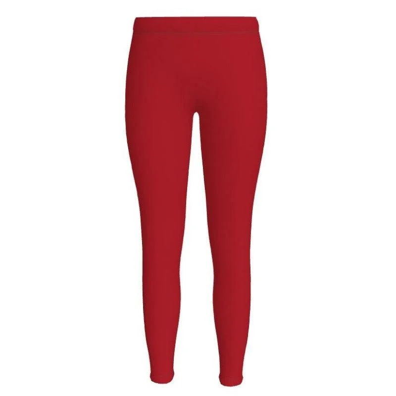 Unia Deep Red LYCRA® Mid-Rise Leggings Comfortable Leggings with Pockets