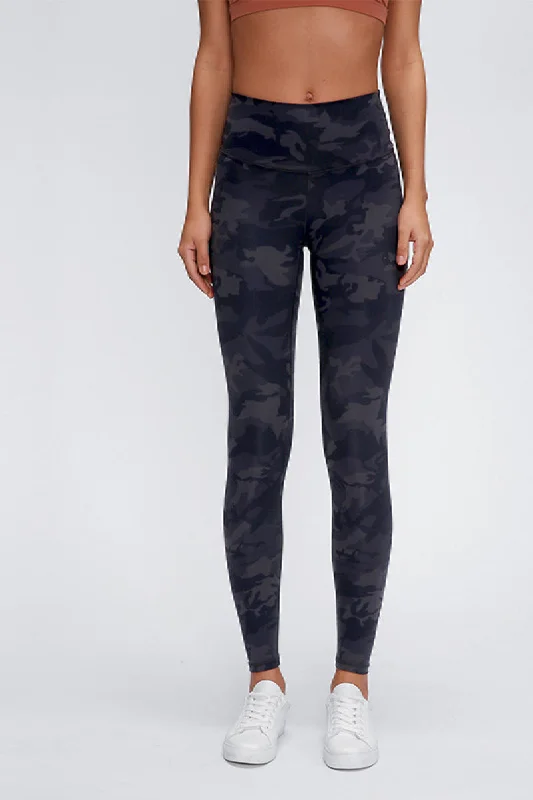 Wide Seamless Band Waist Sports Leggings Stylish Camo Print Leggings