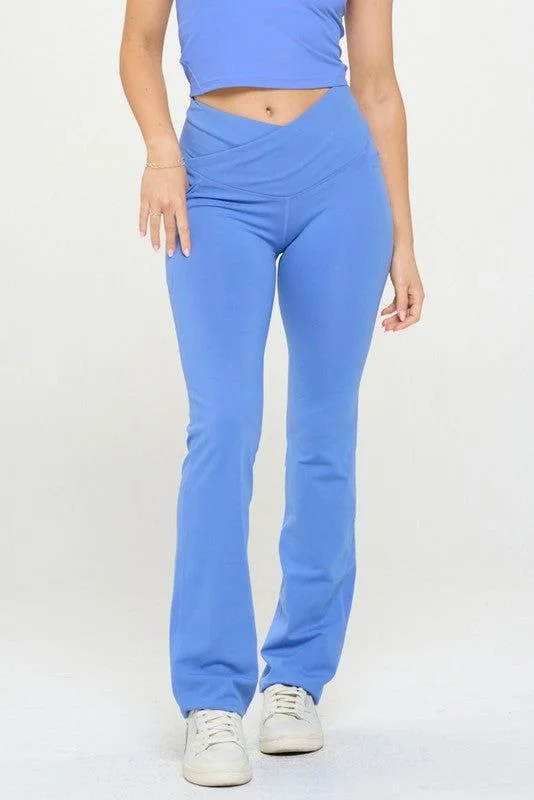 Women Crossover Flare Legging High Waisted Pockets Stylish Patterned Active Leggings