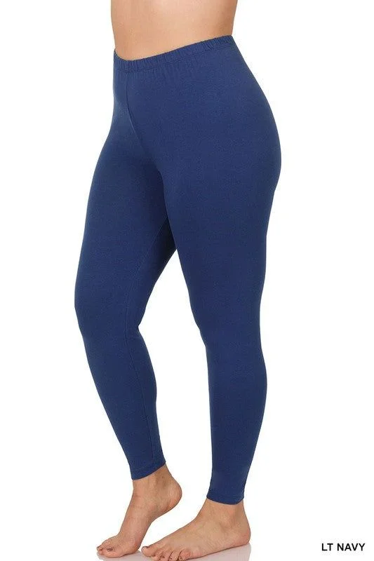 ZENANA Plus Premium Cotton Full Length Leggings Cozy Workout Performance Leggings