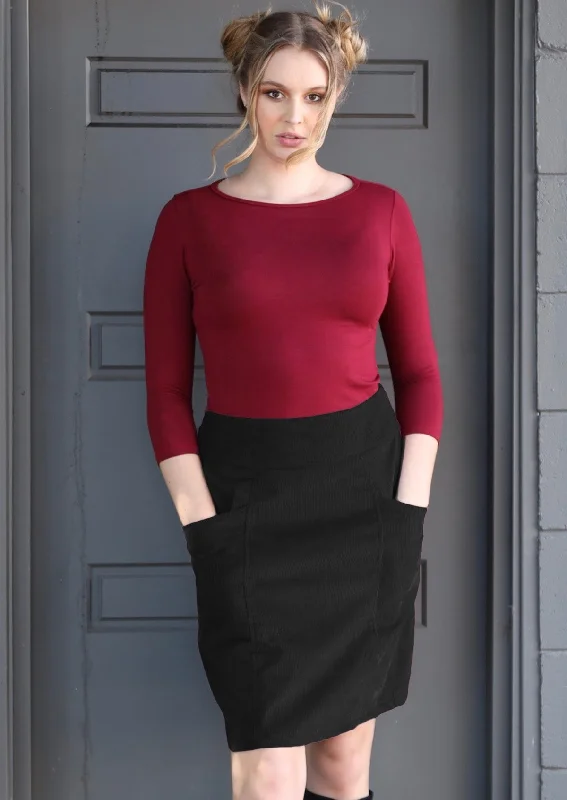 Aalia Corduroy Skirt Black silk skirt lustrous