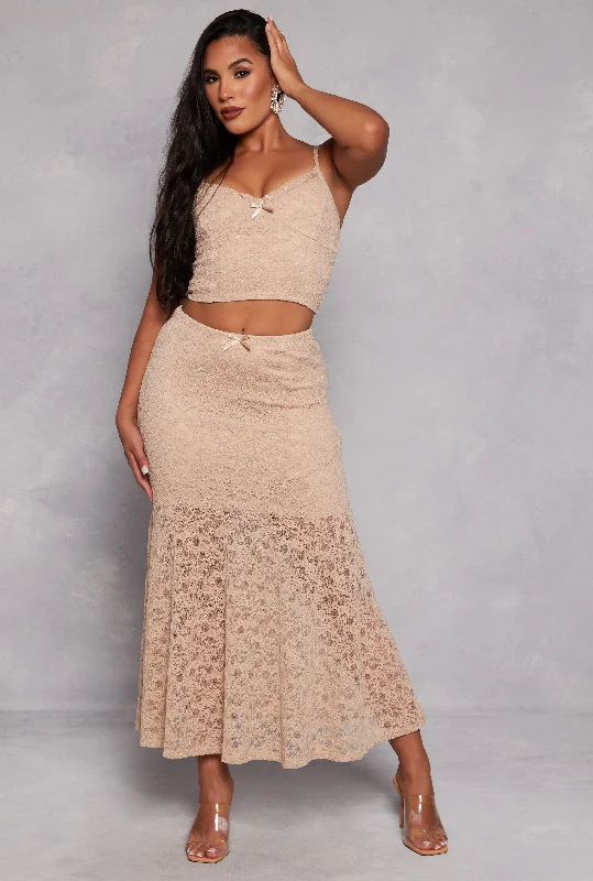 Almost Famous Floral Lace Maxi Skirt silk skirt lustrous