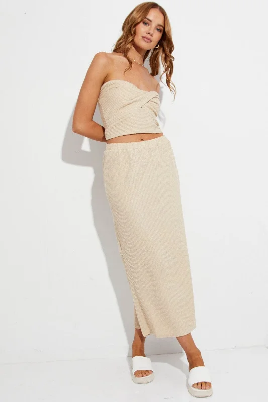 Beige Midi Skirt Bodycon corduroy skirt cozy