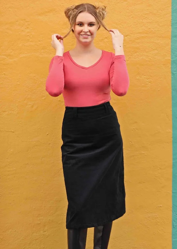 Belt Loop Corduroy Skirt Black relaxed fit skirt