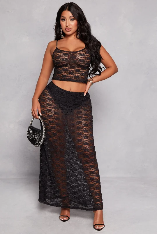 Almost Famous Lace Maxi Skirt high slit skirt