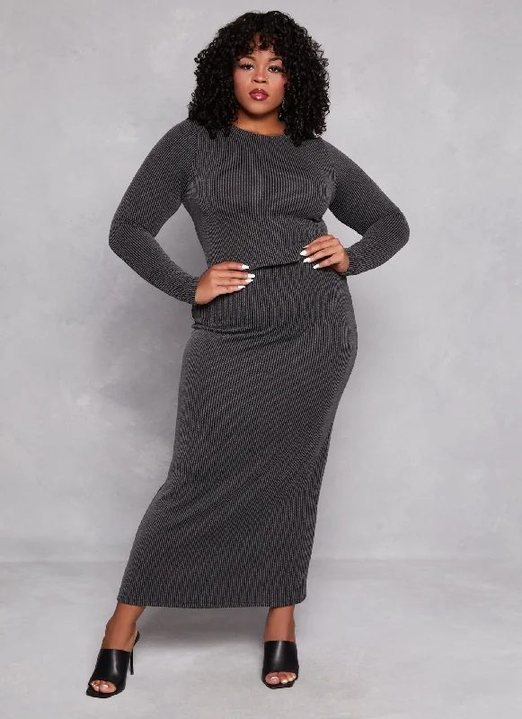 Plus Size Almost Famous Ribbed Knit Maxi Skirt velvet skirt rich