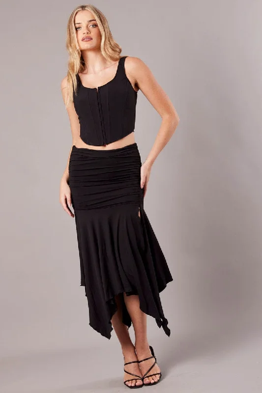 Black Handkerchief Midi Asymmetric Skirt wool skirt warm