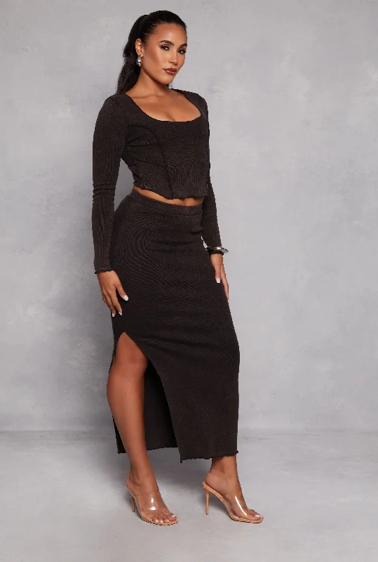 Madden Girl Lettuce Edge Side Slit Maxi Skirt denim skirt fashionable