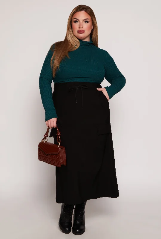 Plus Size Scuba Drawstring Maxi Skirt velvet skirt sumptuous