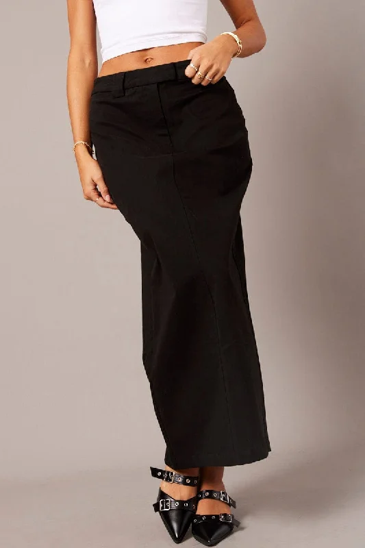 Black Tailored Skirt Midi Mid Rise wool skirt sturdy