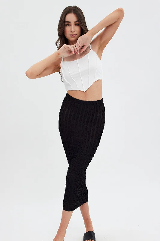 Black Textured Midi Skirt corduroy skirt textured