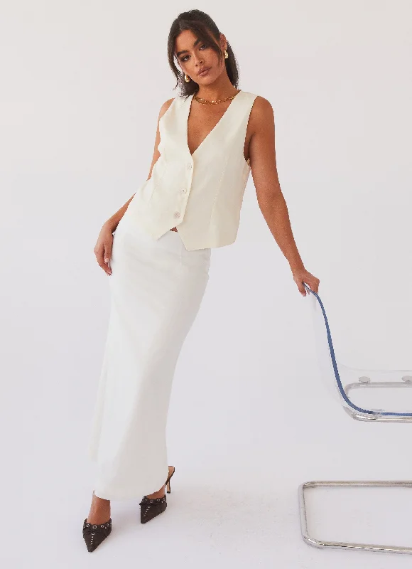 Born For Bordeaux Linen Midi Skirt - White wool skirt thick