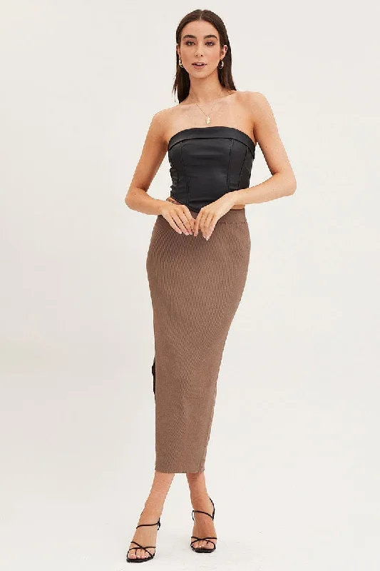 Brown Knit Skirt Midi High Rise corduroy skirt durable
