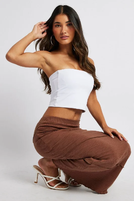 Brown Midi Skirt Bodycon High Rise Rib Jersey linen skirt natural