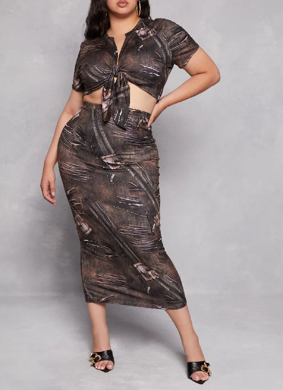 Plus Size Zipper Denim Print Skirt denim skirt fashionable