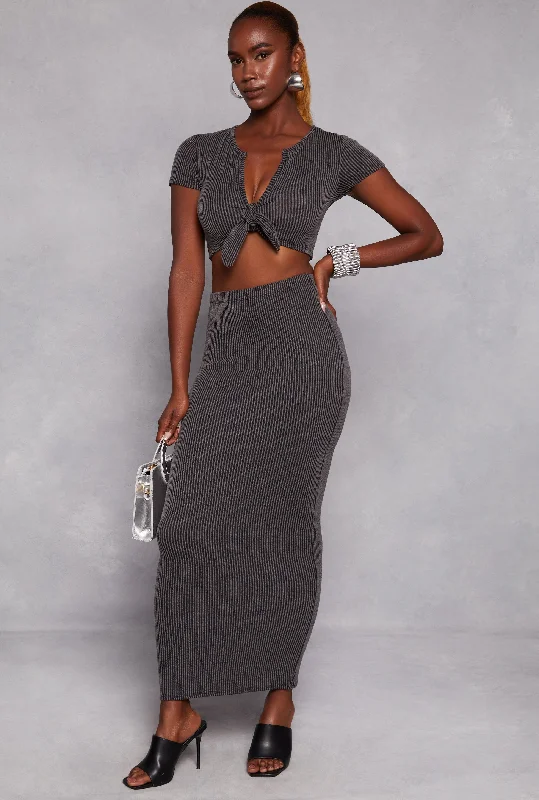 Ribbed High Waist Maxi Pencil Skirt athletic skirt fit