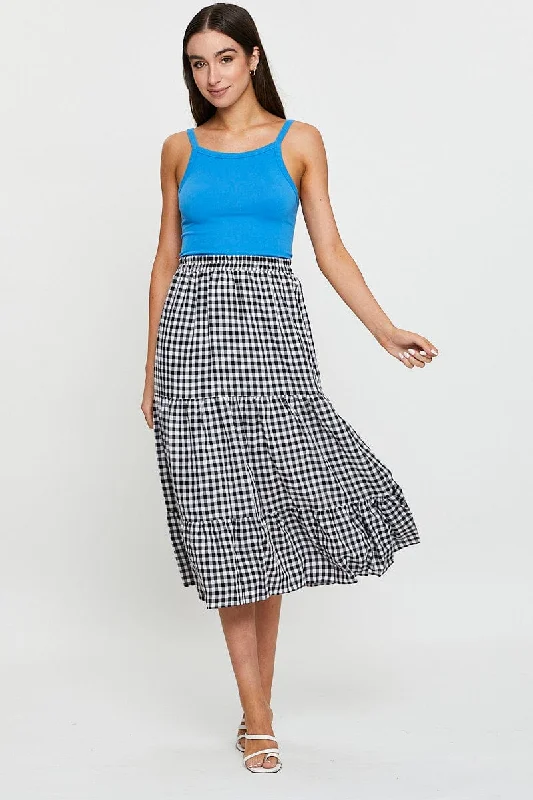 Check Midi Skirt High Rise linen skirt natural