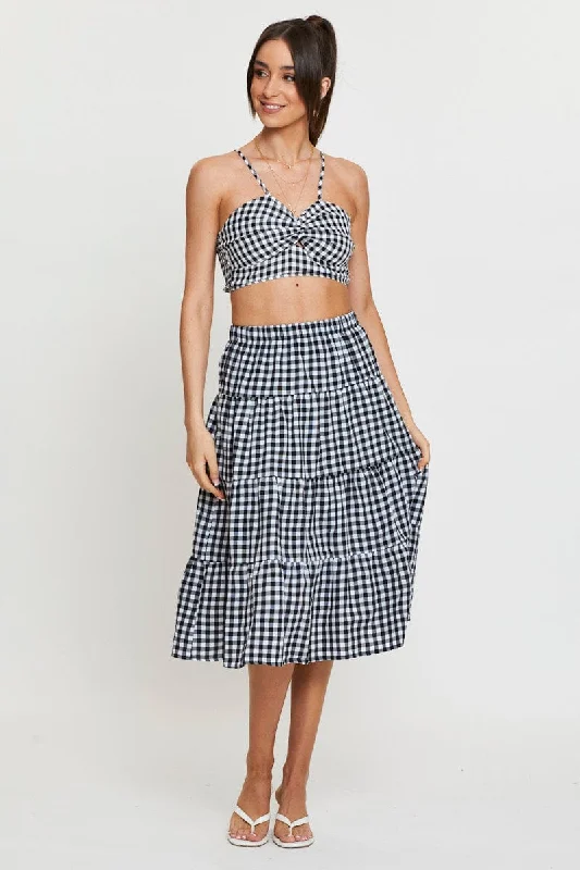 Check Midi Skirt High Rise Tiered wrap skirt elegant