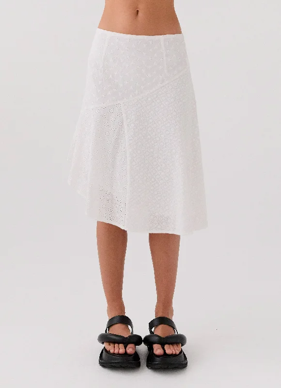 Dewdrop Petal Midi Skirt - Lily White corduroy skirt cozy