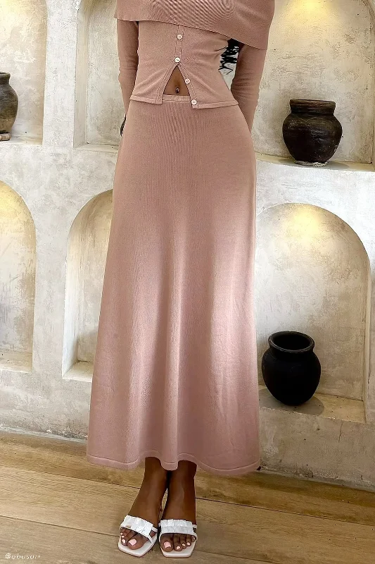Diedre A-Line Knit Maxi Skirt - Pecan cashmere skirt soft