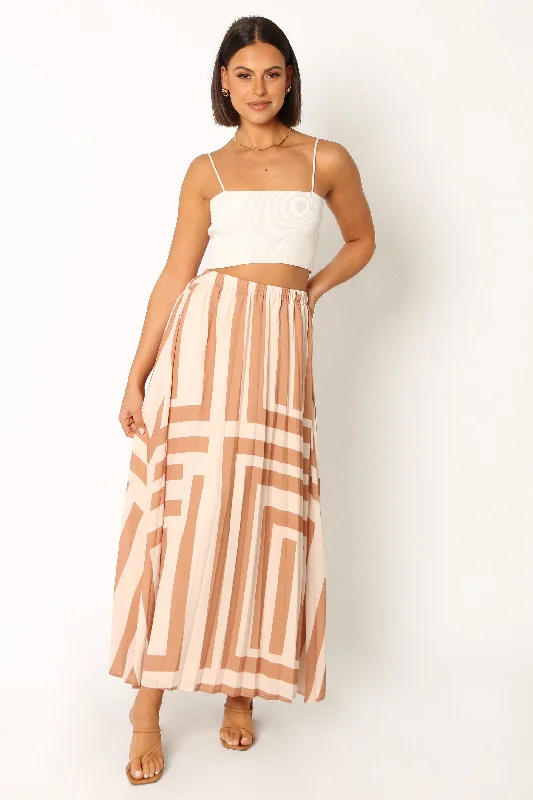 Elke Pleat Midi Skirt - Tan corduroy skirt cozy