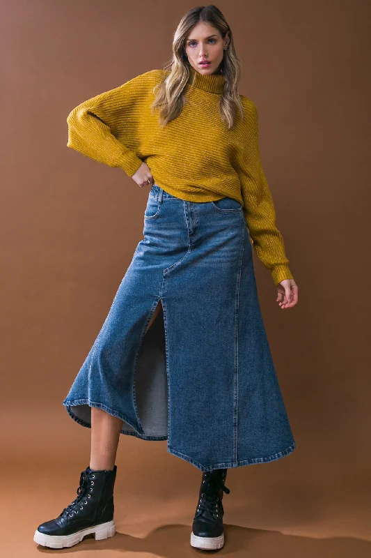 PEOPLE COME AS YOU ARE MIDI DENIM SKIRT slim fit skirt
