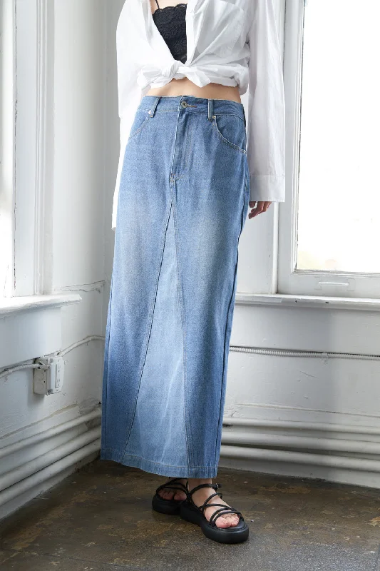 A LEAP OF FAITH MIDI DENIM SKIRT leather skirt bold