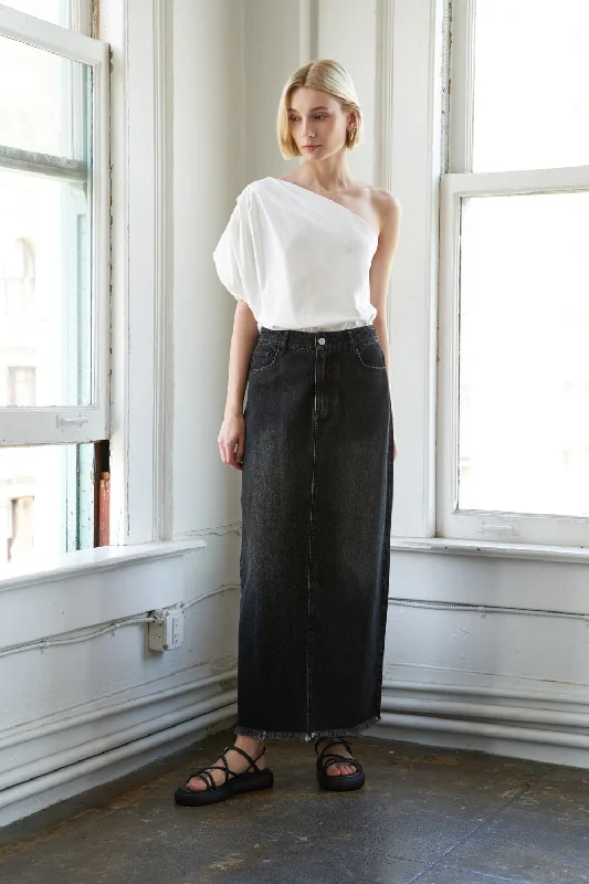 TALK ABOUT BEAUTY DENIM MIDI SKIRT cashmere skirt rich
