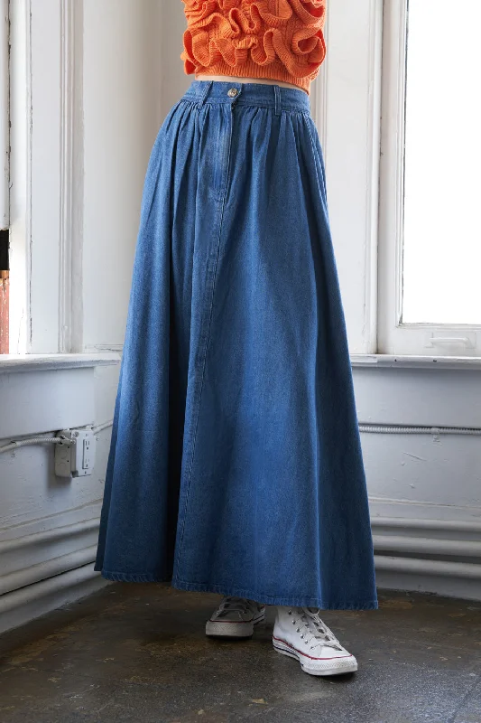 NEVER HOLDING BACK DENIM MIDI SKIRT lace skirt intricate