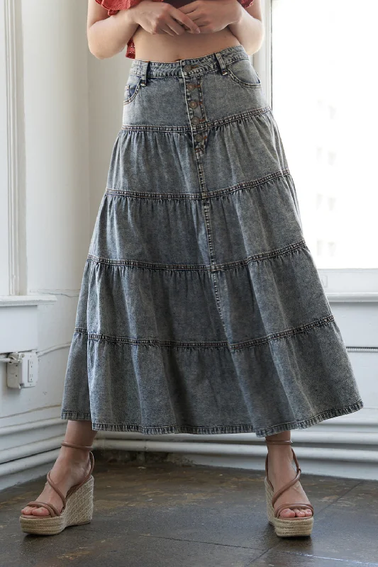 SIMPLE STATEMENT DENIM MIDI SKIRT wool skirt sturdy