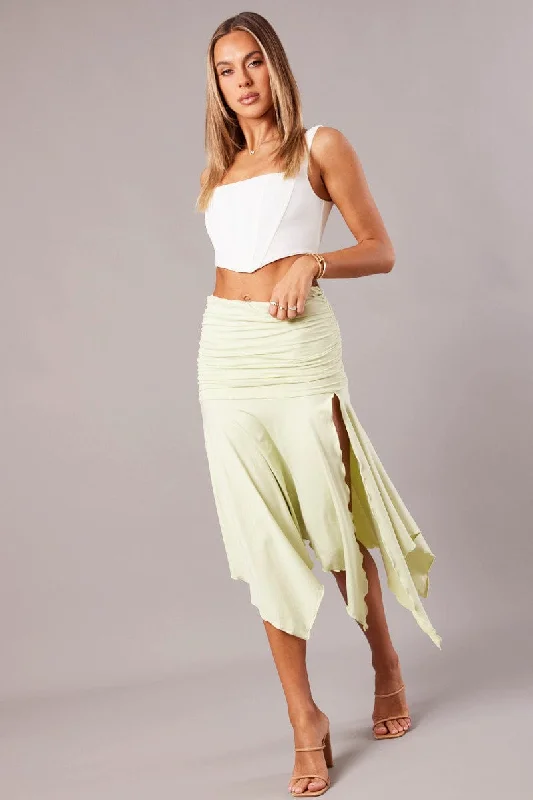 Green Handkerchief Midi Asymmetric Skirt cashmere skirt fine