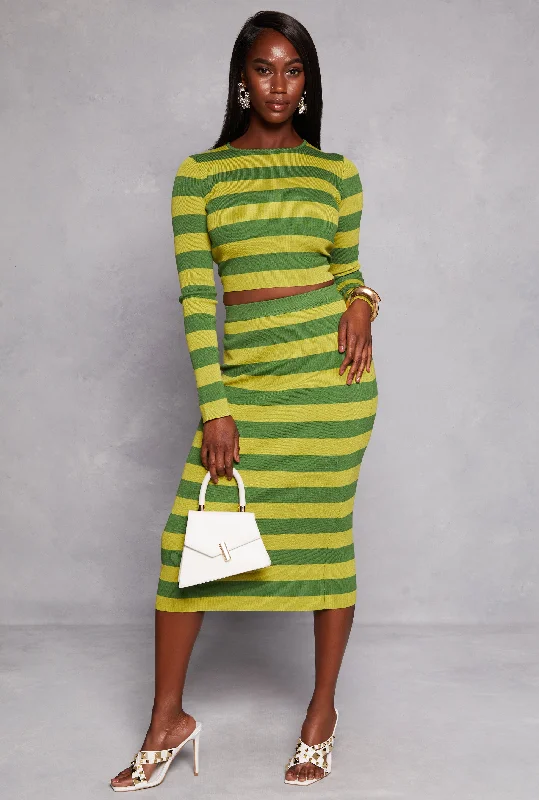 Striped High Waisted Maxi Pencil Skirt denim skirt durable