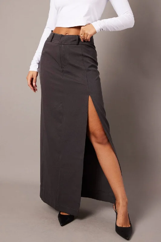 Grey Midi Skirt Tailored High Waist lace skirt romantic