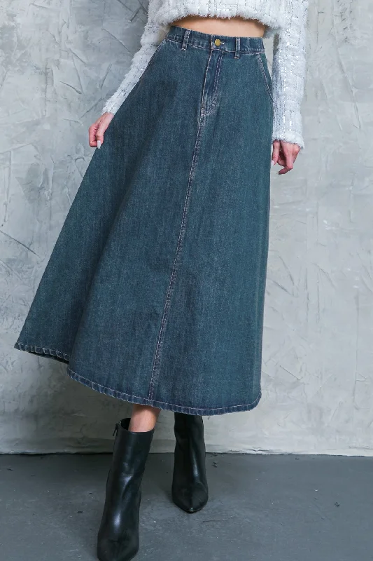 CALLING ALL THE TIME DENIM MIDI SKIRT wrap skirt elegant